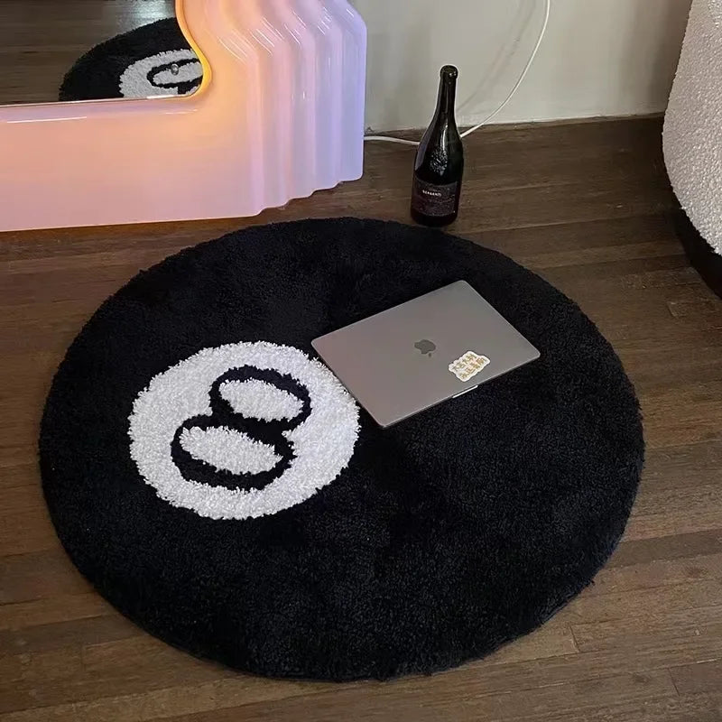 Black Billiards Plush 8 Ball Rug