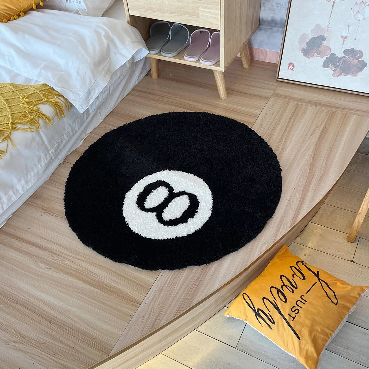 Black Billiards Plush 8 Ball Rug