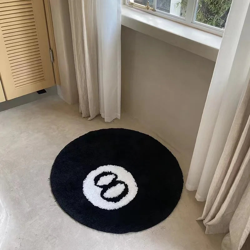 Black Billiards Plush 8 Ball Rug